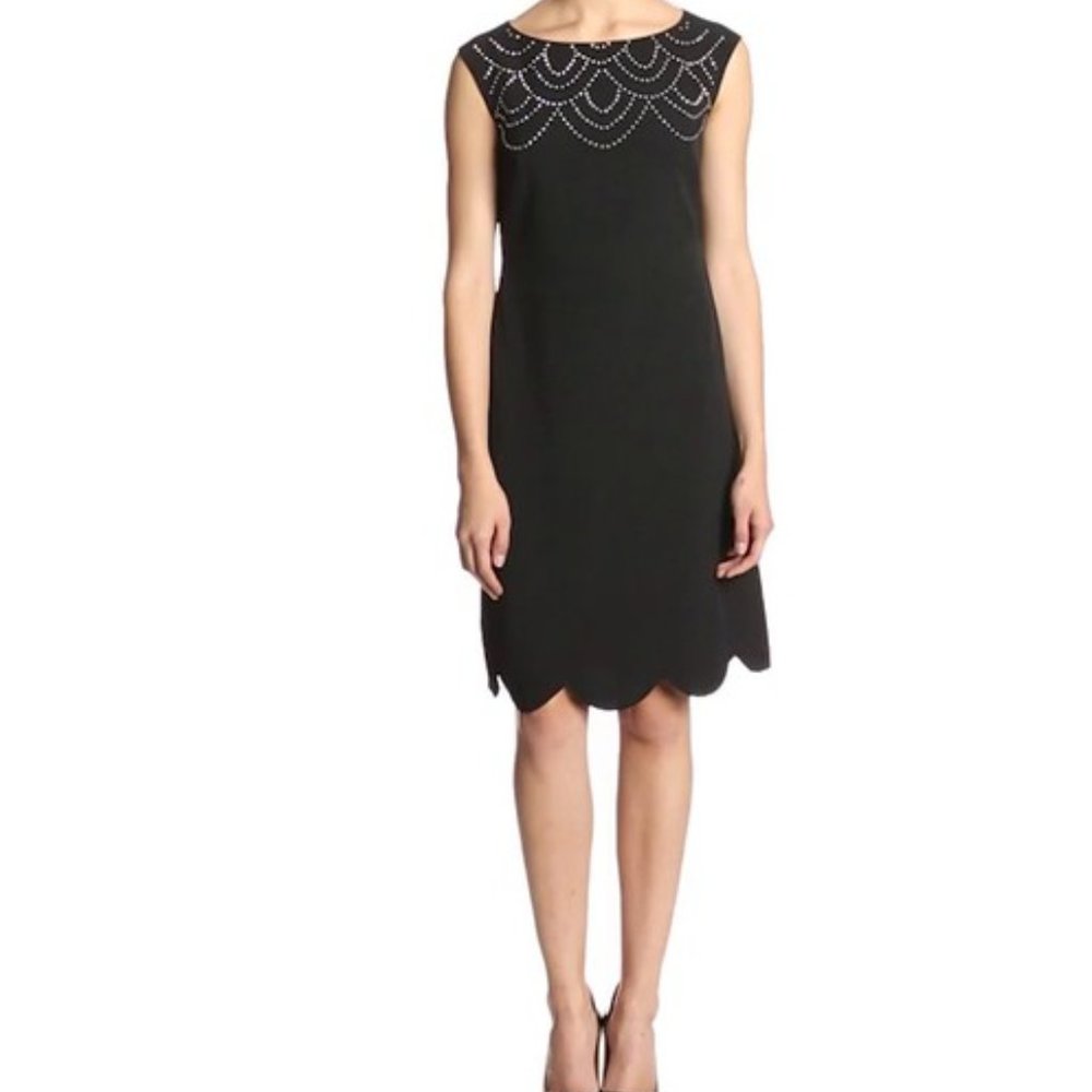Jones New York Black Boatneck Sheath Dress with Studded Embellishments Sz 10 NWT